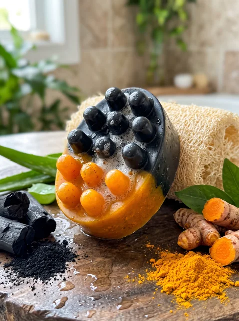 صابون ماساژ ترکیبی زردچوبه و زغال نورا ارگانیک (ضد جوش و پاکسازی عمیق)